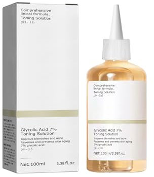 Acide Glycolique，Lotion Tonique Visage，Acide Glycolique pour les Imperfections, Solution Tonique à 7% d'Acide Glycolique, Hydrate et Renforce la Peau, 100 ml