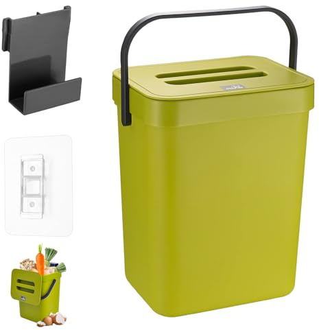 Hängender Mülleimer 3L für Arbeitsplatte und Küche, Nicht Perforiertes Müllloch, Wandmontierter Müllbehälter, 16,1x13x20,5cm, Grün