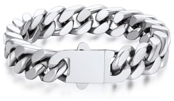 Bandmax Armbänder Herren Edelstahl Panzerarmband 5/7/9/12MM Männer Miami Gliederarmband Silber/Schwarz/Gold Kubanische Kettenarmband Armkette 19/21/23cm Punk Schmuck für Geburtstag