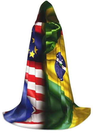 HJLUUFT Umhang mit amerikanischer und brasilianischer Flagge, Renaissance, Kapuzenumhang, Halloween, Mittelalter-Kostüm, Cosplay, langer Umhang für Damen und Herren