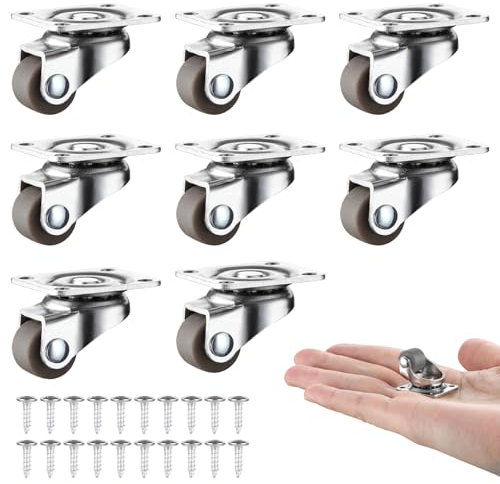 8 Stück Möbelrollen Kleine 360° Drehbar Lenkrollen Mini Möbelrollen Flach aus Gummi Rollen für Möbel Transportrollen mit 8 Schrauben Bockrollen für Tisch Gummirollen für Viele Bodenarten