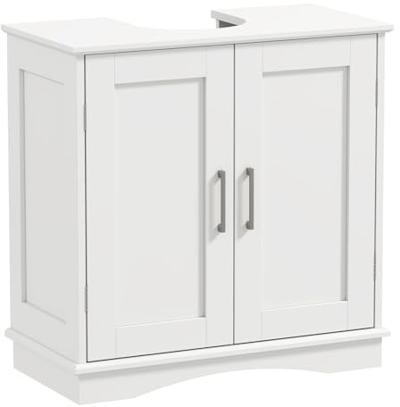 COSTWAY Under Sink Bathroom Cabinet, Freestanding Bathroom Floor Cabinet with Double Doors and Adjustable Shelf, Wooden Under Basin Storage Cupboard Unit Sink Organizer Furniture, 60x30x60cm (White)