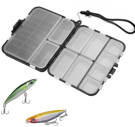 LNSYSNS Contenitore per Esche Artificiali, Contenitore per Esche da Pesca con 12 Scomparti e 14 Inserti | Doppio Strato Cassetta da Pesca | Maniglia Inclusa | Conservazione delle Esche
