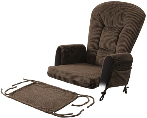 5PCS Glider Rocker Replacement Cushions with Storage Side Pockets, Thickened 3.5IN Seat & Supportive Striped Plush Rocking Chair Cushion Set with Ottoman Cover for Indoor Nursery, Brown