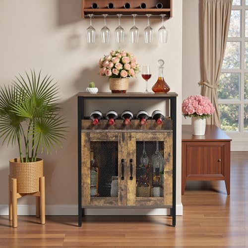 Warmiehomy Industrial Rustic Sideboard, Wine Cabinet, Kitchen Cabinet, Retro Style for Living Room, Home Bar, Café, Pub Rustic Brown & Black 60CM x 34CM x 79CM