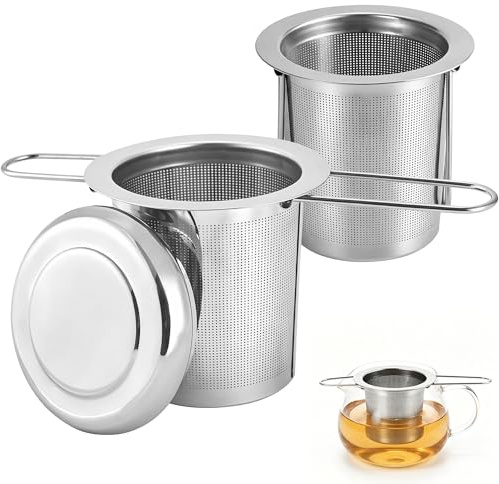 Teesieb für Losen Tee, Teesieb Edelstahl 304, Mit Klappbarem Griff und Deckel, Wiederverwendbarer Teefilter für Losen Tee, Feinmaschiges Sieb für Tasse, Teekanne und Thermoskanne