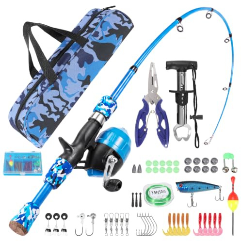 Axrye Canne à Pêche pour Enfants, 150cm Combo Télescopique Canne et Moulinet pour Débutants avec Moulinet Spincast, Equipement de Pêche, Kit Peche pour Garçons, Filles