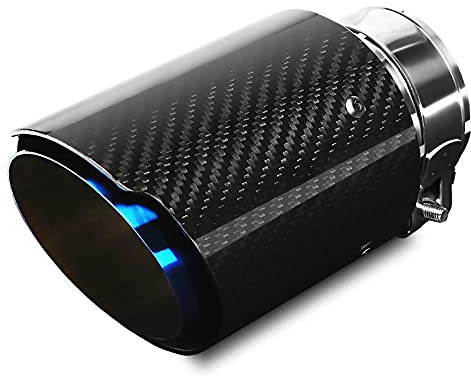 Krtopo 63MM Entrée Embouts D'éChappement 3,5 Sortie Embout D'éChappement De Voiture En Acier Inoxydable Et Fibre De Carbone Brillant (Bleu Brillant Grillé)
