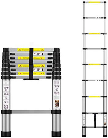 Telescoping Extension Ladder 8.5FT, Aluminum Telescopic Ladders with Carry Bag for Outdoor Indoor Use