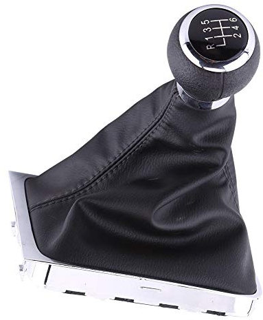 VNVIS Pomello del cambio nero 6 marce + R + telaio soffietto per Passat B6 2005-12 cromato