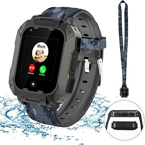 LiveGo Smart Watch för Barn, 4G Secure Smart Watch med Löstagbart Fodral GPS Tracker SOS Call Camera WiFi för Barn Studenter 4-12 år Födelsedagspresenter Skoldag(T28 Svart)