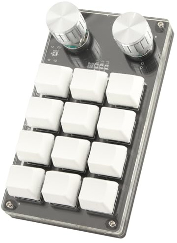 Mechanische Einhand Gaming Tastatur, 12 Tasten Multifunktions Einhand Makro Tastatur, Tragbare DIY Programmierbare Tastatur FüR das BüRo (Schwarz und weiß)