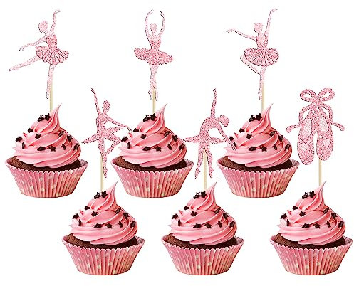 Gyufise 24Pcs Ballerina Tutu Cupcake Toppers Pink Glitter Ballet Girl Cupcake Toppers Ballet Slipper Cupcake Picks for Ballerina Theme Baby Shower Birthday Party Cake Decoration Supplies