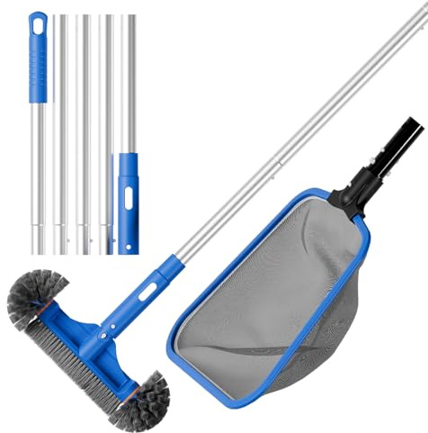 Sepetrel Deluxe Swimming Pool Cleaning Kit Including Half-Deep Fine Mesh Pool Leaf Skimmer Net,12 Round Pool Brush Head & 70.5 Pole, for Above Ground Pools,Ponds,Spas,Hot Tubs