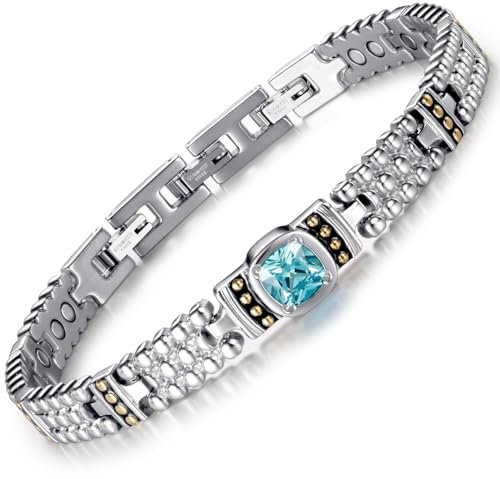 RainSo Damen-Armband Enique, Edelstein-Design, Magnetische Armbänder, Kristall-eingelegte Ohrringe für Frauen, Armband mit 3 intelligenten Schnallen(Blau)