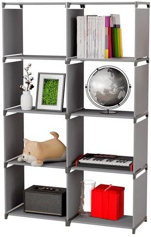 WOWZILLA Regal Standregal Regale DVD Regal Schrank Regal Regale Wohnzimmer Bücherregal Tragrbar 8-Fach Würfelregal Raumteiler Flur Regal Offenes Regal Ideal für Bücher Grau