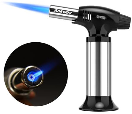 Soplete de cocina, recargable, soplete culinario con bloqueo de seguridad y llama ajustable, ideal para postres de crema brulee, hornear, barbacoa, barbacoa, bricolaje (Plateado)