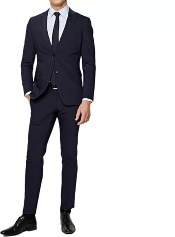Alfio Collection Abito da Uomo con Giacca e Pantalone Elegante Classico Tinta Unita Blu Nero 46 48 50 52 54 56 58 60 (IT, Numero, 52, Regular, Regular, Blu)