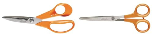 Fiskars Ciseaux de cuisine, Longueur totale: 18 cm, Acier/Plastique, Classic, 1000819 & Ciseaux multi-usages, Longueur totale: 17 cm, Pour droitiers et gauchers