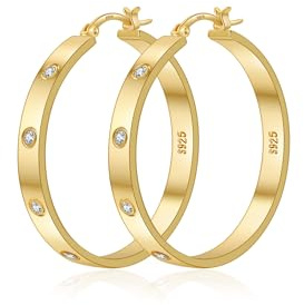 ABPBA Gold Hoops Earrings for Women Lightweight Large Rhinestone Hoop Earrings Hypoallergenic 14K Gold Plated Big Thin Hoops Earring with Cubic Zirconia 30mm