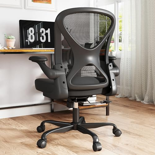 Keratee Ergonomic Mesh Office Chair with Adjustable Lumbar Support ＆ Flip-up Arms, Breathable Computer Home Desk Chair with 360 & Height Adjustment, Black