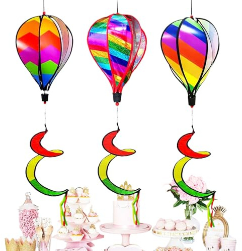 Ballon Windspinner | 3er Set Regenbogen Windspiel | Windsack Deko Für Garten Terrasse Baum Geburtstag Feier Hochzeit Camping Festdekoration
