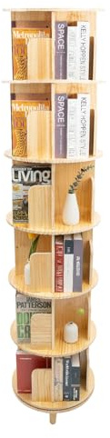 QIERF Scaffale girevole in legno per bambini e adulti, girevole a 360°, con 6 ripiani, per libri, ricordi, piante in vaso in miniatura, cornice portafoto