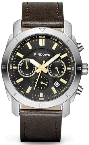 PINDOWS Herren-Armbanduhr, wasserdicht, modisch, geschäftlich, lässig, Multifunktions-Chronograph, Quarz-Herrenuhr mit Kalender, Nylonband
