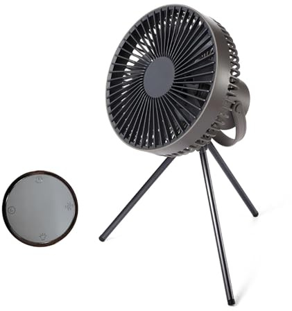 Watreketal Ventilateur de camping avec lumière LED 10 000 mAh rechargeable par USB, ventilateur de plafond pour la maison, la cuisine, les barbecues en plein air, pour tentes