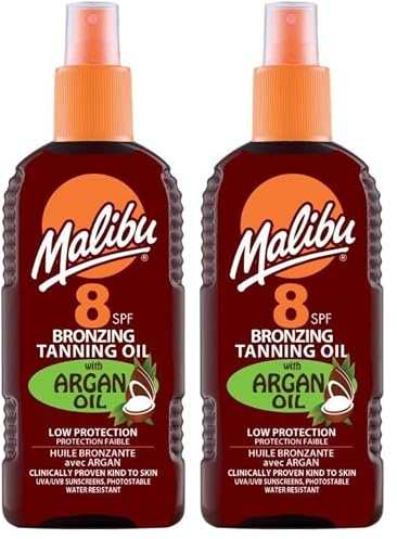 Malibu Sun SPF 8 Bronzing Tanning Oil Spray With Argan Oil, Low Protection, Water Resistant, 200ml (Pack of 2)