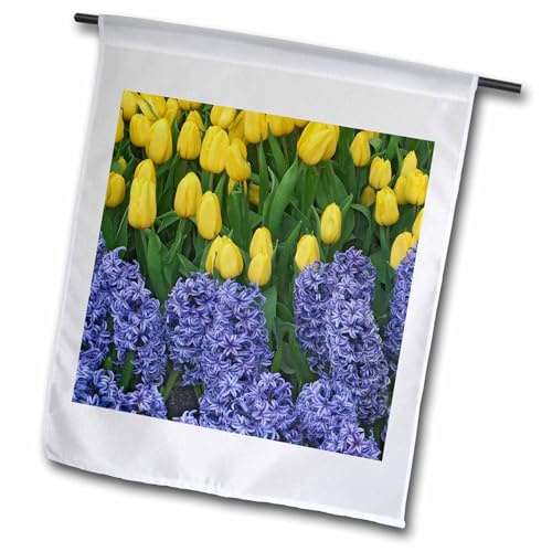 18 x 27 inch Garden Flag - Hyacinth and yellow tulips in garden. Flowers