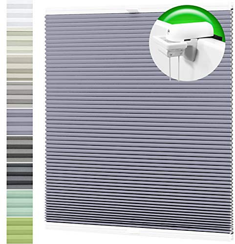 HORIVERT Wabenplissee Grau 55x70 cm (B x H) mit Klemmträgern, mit Eco Dichtungspads, ohne Bohren, Doppelplissee | Plissee| Faltrollo, Weiße Rückseite, Klemmfix, leichte Montage mit Video