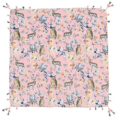 Lina & Lily Quadratischer Schal Damen mit Tiermuster mit Quasten (Eule, Hirsch, Vogel-Rosa)