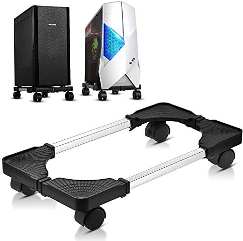 CPU Stand for PC Computer Case Holder Bracket Desktop Mainframe Rack with Brake with 4 Caster Wheels(Black)