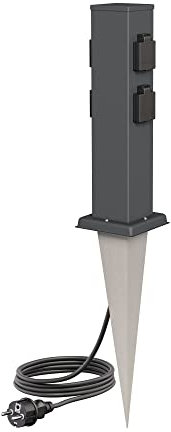 ledscom.de Garten-Steckdosen-Säule Polly mit Erdspieß und 2m Kabel für außen, IP44, 4-Fach, anthrazit, eckig, 40cm
