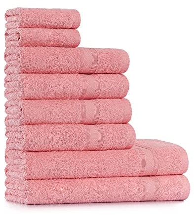 Tuiste Set Asciugamani Bagno Rosa Antico, Hotel, Cotone, 2 Telo Doccia 70x140cm + 4 Asciugamani 50x90cm + 2 Asciugamani Ospiti 30x50cm, Asciugamani Bagno Viso e Bidet, Morbidi, Assorbenti