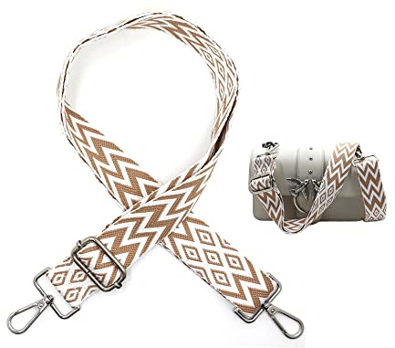 CiciIng Correa para el hombro para bolsos ancha 3,8 cm, correa de bolsillo Boho ajustable 80-141 cm, correa de hombro con mosquetón para bolsos de hombro, bolsos (marrón blanco)