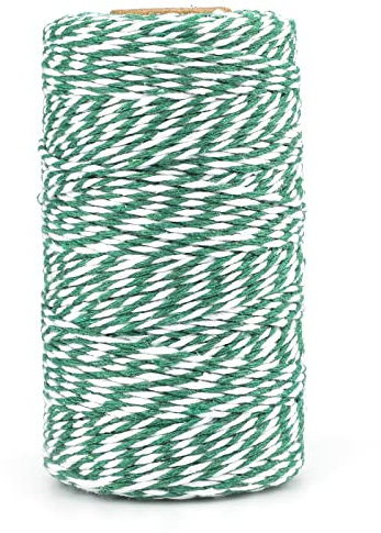 KINGLAKE Cuerda de algodón verde y blanco de 100 m, 2 mm, hilo de algodón para hornear, carniceros, cocina de cocina, manualidades, envoltura