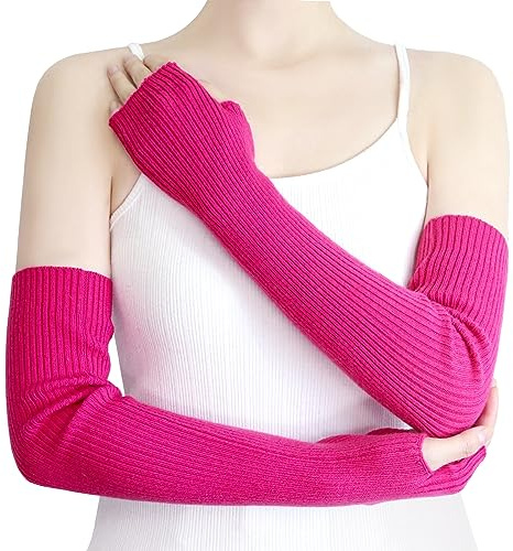 YATANAM Wool Blended Wrist Warmers Warm Fingerless Gloves Knit Soft Arm Warmers Sleeves Typing Mittens for Women (19.7''/50cm, A-rose)