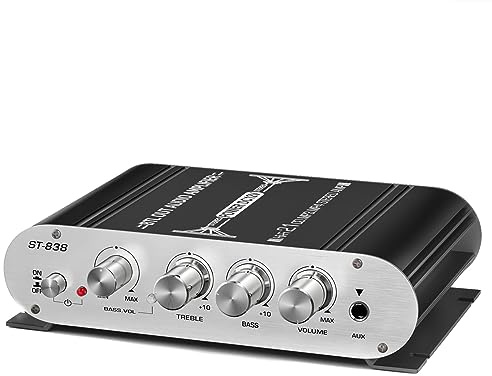 Asudaro Mini Amplificateur, Amplificateur Puissance Numérique, 2.1 Canaux, 2 X 20W+40W, Sortie Caisson Basses, 12V-24V, Noir/Blanc, Alliage D'aluminium, Montage Autonome, DE-XP20QQ1327B(EU)-LL