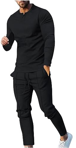prime early access sale weatsuits for men 10 piece hoodie Men's 2 Piece Tracksuit Set Jogging Sweatsuit Outfits Solid Long Sleeve Button Down Shirt and Sport Sweatpant Set Black 2X