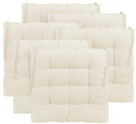 CHELY INTERMARKET Cojines Silla 40x40x7,5cm Pack 6 Unidades Relleno Mullido Blanco Hueso 9 Pespuntes Acolchado Exterior Interior Decorativos Suaves Estables Lavables Terraza Jardín