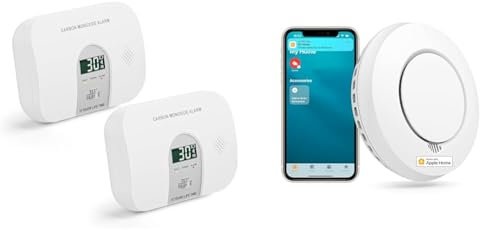 Meross Carbon Monoxide Detector, EN50291, 2 Pack LCD Digital Display & Interlinked Smart Smoke Alarm, EN14604, Hub Required Smoke Detector