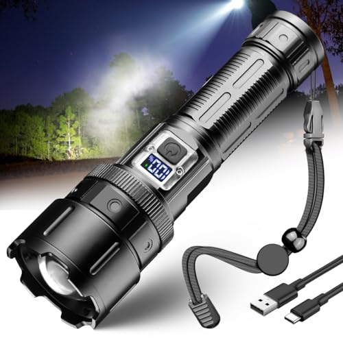 LeKaufen Taschenlampe LED Aufladbar, Taschenlampe Extrem Hell 10000 Lumen mit 5 Modi, Taschenlampen Akku USB mit LCD Display, Wasserdichte für Camping Outdoor NotfäLle