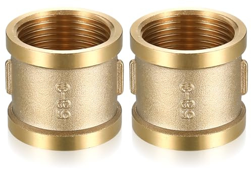 2 Stk Doppelnippel 1 Zoll, Messing Muffe 1 IG/IG, 1 Zoll x 1 Zoll Innengewinde Messing Verbindungsstück Adapter, Doppelmuffe Anschlussnippel für Rohranschluss (2pcs 1“)