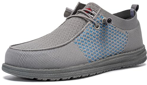 LARNMERN Slip On Steel Toe Shoes Men Lightweight Comfortable Lounging Walking Sneakers Safety Work Steel Toe Loafers(10 Men, Grey Blue)