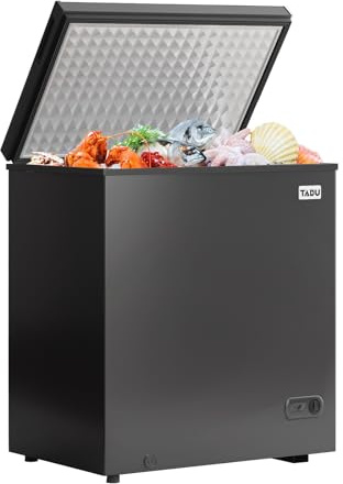 TABU 7.0 Cubic Feet Chest Freezer, Energy Saving Chest Deep Freezer with 7 Level Adjustable Thermostat, Top Opening Compact Freezer with Removable Storage Basket (Black)