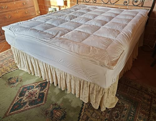 Vico Casa® Topper letto matrimoniale PIUMETTA 160x190cm - alto 5cm, in piuma bianca naturale; tessuto 100% cotone; 4 elastici laterali