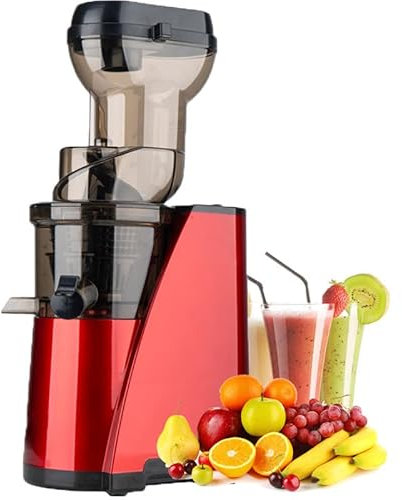 Juicer Machine, Easy to Clean Cold Press Juicer Machine, Slow Juicer Extractor, Masticating Juicer with Wide Feeding Chute and Quiet Motor, with Brush for Whole Fruit and Vegetable,Red