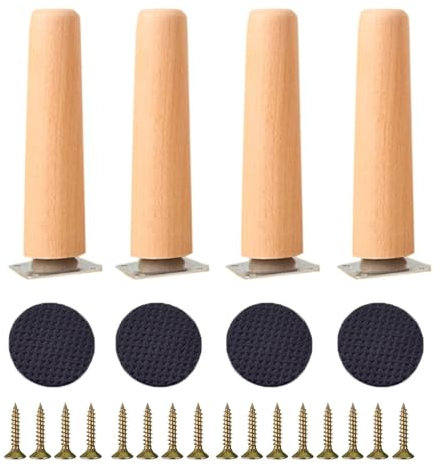 Massivholz-Möbelbeine, 65 cm, Holz-Tischbeine für Schreibtisch, Sessel, Schrank, Ersatzfüße mit Schrauben und rutschfesten Matten, 4 Stück